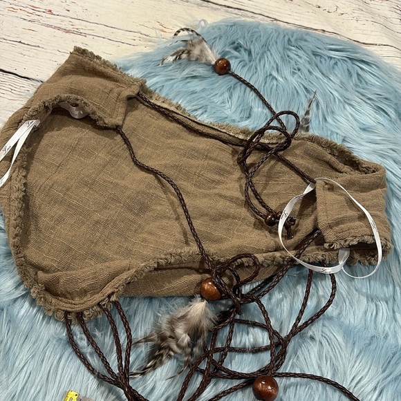 Lace the Label Greek Taupe Gauze Halter Feather Wide Leg Pant Top Set - Picture 11 of 11